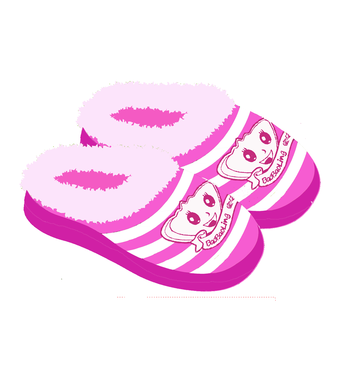 宝宝菱 baobaoling 粉色条纹 针织拖鞋